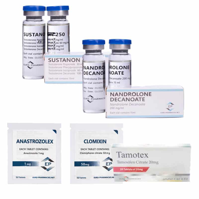 Pacchetto per l'aumento di massa muscolare di LIVELLO II (INIEZIONE): SUSTANON 250 + DECA 250 + PCT (8 settimane) Euro Pharmacies