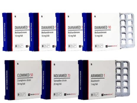 2 confezioni per aumento di massa muscolare, Dianabol orale, protezione PCT, 6 settimane, Deus Medical 463×348