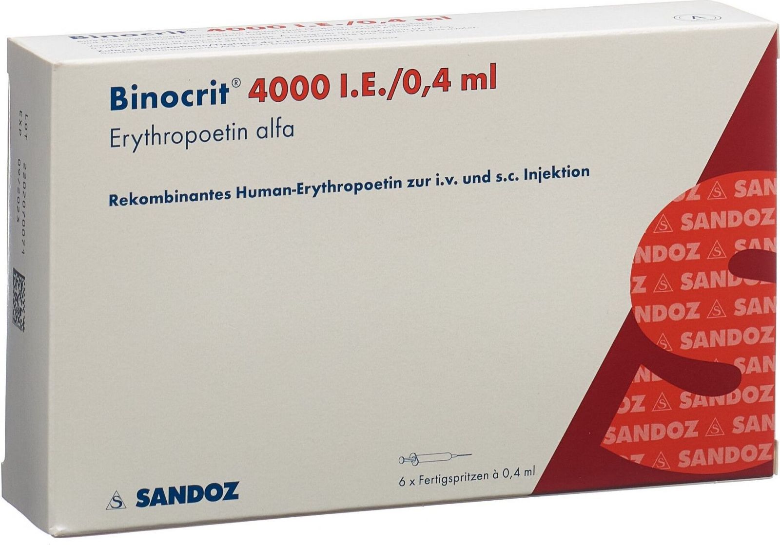 Binocrit 4000 UI 0,4 ml. 6 Soluzione iniettabile in siringhe preriempite Epoetina Alfa Sandoz