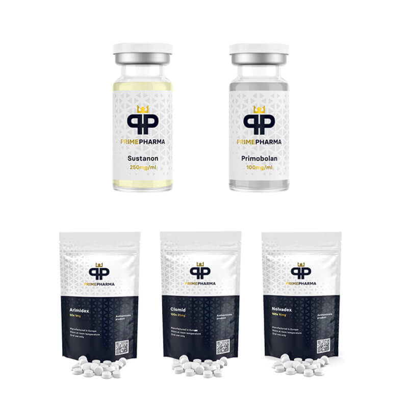 PACCHETTO PER LA MASSA MUSCOLARE MAGRA (INIEZIONE) SUSTANON + PRIMOBOLAN + PCT (8 settimane) PRIME PHARMA